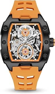 Megir Automatic Mechanical Men Watch, Silicone Band, 43x50mm Alloy Case, 3ATM Water Resistant, Luminous Hands