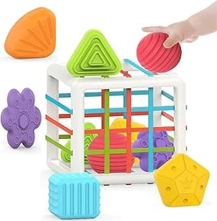 MINGKIDS Montessori Shape Sorting Cubes for 1 Year Old, Toddler, Kid, 6 Pc Multi Sensory Shape, Baby Toys 12 Month