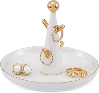 Lolalet Lolalet Ring Holder, Ceramic Trinket Dish Holder Tree-shaped Tray for Rings Earrings Necklaces Jewelry Decorative Plate Gift for Birthday Wedding Engagement -White