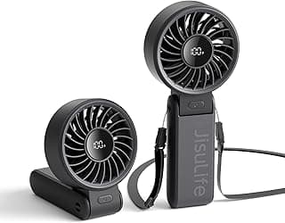 JISULIFE Handheld Fan Life7 – Ultimate Flexibility: Wide & Strong Airflow, 19.5H Max Cooling, 5000mAh Rechargeable, 5-Speed, LED Display, 3 IN 1 Portable Fan for Travel, Concerts, Sports Events(Black)