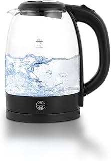 ALSAIF 2200W Electric water kettle, made of glass, with indoor lighting when boiling water, stainless steel heating element, 1.7 Liter., black E03227 2 Years warranty