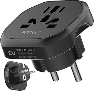 PEGANT PEGANT World to EU Travel Adapter 2500W 10A outlet, Type C European Plug for France Germany Spain Italy Netherlands Greece Turkey Portugal Switzerland Safety Shutter Compact Travel Accessory (EU)