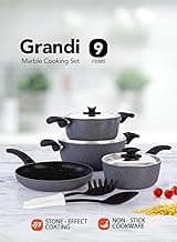 Grandi 9 Piece Non-Stick Cookware Set Aluminum Pots And Pans Non-Stick Surface Bakelite Handle Stainless Steel Lids PFOA Free Grey 24+20+24+18 cm