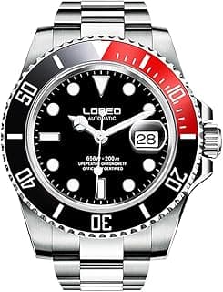 LOREO LOREO Mens Silver Stainless Steel Sapphire Glass Black Rotating bezel Men's Automatic Watch