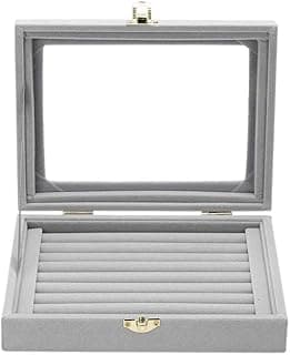 YumLock Velvet Glass Ring Display Box Jewelry Holder Storage Organizer Case (Ring Box Gray)