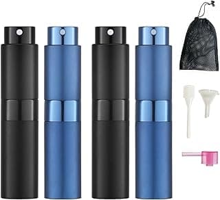 FreshFind FreshFind Travel Perfume Bottle 4 Pcs Set, 8ml Refillable Spray Bottles for Holiday Products, Empty Containers with Pocket Base for Women and Men.
