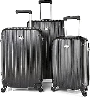 New Travel Hard Luggage Set 3 Pieces Size 28/24/20 inch BR653/3P (Black, 28/24/20 Inch) (Black, 3P)