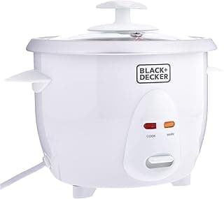 BLACK+DECKER Rice Cooker, 350W, 0.6L Capacity, Removable NonStick Aluminum Bowl, Steaming Tray, Water Level Indicator, Glass Lid with Cool Touch, Cook and Warm Functions, 220-240V, White -RC650-B5