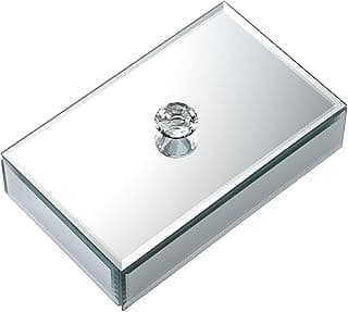 Hipiwe Hipiwe Jewelry Box with Glass Mirror Surface Crystal Handle, Trinket Storage Box Rings Holder Earrings Necklace Bracelet Organizer,Treasure Chest Case Keepsake Box Gift for Women Girls (Small, Silver)