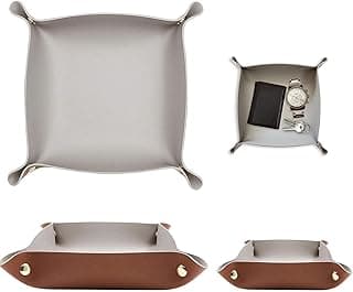 YelaJoy YelaJoy Premium Genuine Leather Valet Tray | Foldable Jewelry Watch Organizer | Key Coin Phone Catchall Desk Tray | 2-Pack Soft Nightstand & Home Office Decorative Trays