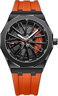 Gosasa Men’s Fashion Racing Wheel Design Watch Creative 3D Spinning Car Wheel Rotating Luminous Quartz Watches 30M Waterproof Sports Wristwatch with Rubber Strap