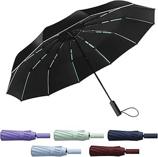 Baytion Auto Folding Umbrella, UV Umbrella with UPF50+, 12-Rib Frame for Wind Resistance, Waterproof Mini Travel Folding Umbrella for Rain and Sun Protection