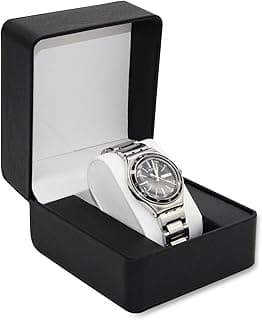 KASTWAVE KASTWAVE Watch Case, PU Leather Watch Display Box, with Removable Cushion, Portable Watch Storage Case Organizer Bracelet Holder, for Storing Watches and Luxury Jewelry (4.3 x 3.9 x 2.95 inch, Black)