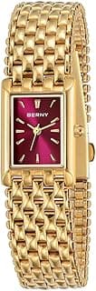 BERNY Gold Watch for Women Rectangular Wristwatch Waterproof Luxury Bracelet Watch Female Analog Quartz Watch All Stainless Steel Sun-ray Dial Birthday Present
