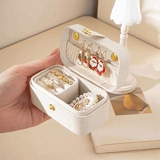 Mini PU Jewelry Organizer Box 9.5x5x5cm – Portable Travel Case with Removable Ring Slot for Earrings Lipstick Storage,Only Jewelry Box(white)