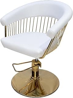 Lady Chair for Hair Stylist Hairdressing Swivel Hydraulic Steel Gold Frame Beauty Salon, Spa Equipment (White)...