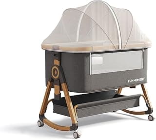 Baby Bedside Bed Foldable Bed Adjustable Height with Large Storage Basket and Detachable Mosquito Net 90x50cm