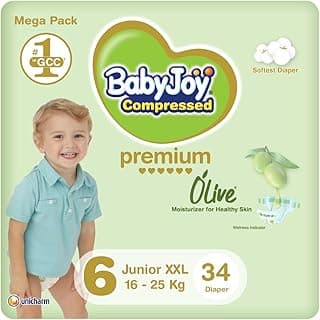 BabyJoy Olive Tape Diaper, Size 6, Junior XXL, 16-25 Kg, Mega Pack, 34 Diapers
