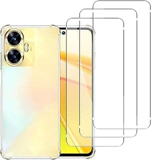 3 Pack for Realme C55 Screen Protector with Clear TPU Phone Case, HD Tempered Glass Film, 9H Tempered Glass Screen Replacement, Anti Scratch Screen Protector Film for Realme C55