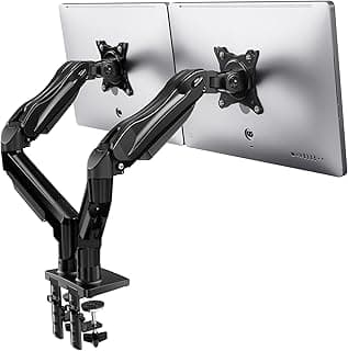 HUANUO Dual Monitor Arm - Full Adjustable MGas Spring Double Monitor Mount with C Clamp, Grommet Mounting Base for 13 to 32 Inch Screens - Each Arm Holds 4.4 to 19.8lbs - HNDS6