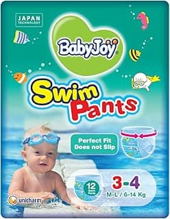 BabyJoy Swim Pants Diaper, Size 3-4, Medium - Large, 6-14 Kg, Saving Pack, 12 Swim Pants