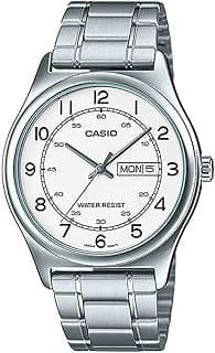 Casio Men's Silver Dial Leather Analog Watch