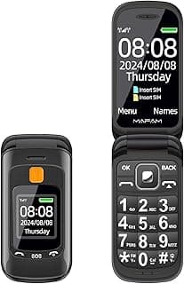 Flip Phone, Arabic Supported, 2.4 inch HD Display, SOS and Time Broadcast Button, Talking Numbers, FM radio, Flashlight, Flip Phone for Seniors and Kids (Black)