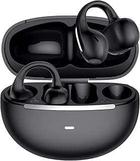 Clip on headphones Wireless Earbuds Bluetooth 6.0, Dynamic Drivers, Open Ear, Lightweight Comfort, 25 Hours Sports Earphones, Air Conduction Bluetooth Earbuds Compatible with iPhone & Android, Black
