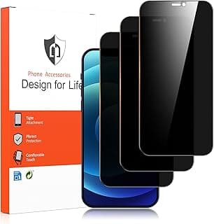 Screen Protector for iPhone 12 12Pro, 3 Pack tempered glass film, anti spy screen protector with camera lens protection, Easy Installation Tool Included (iphone 12 12Pro)