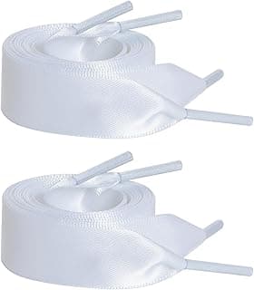 ASKIND 2 Pairs 47" Flat Satin Ribbon Shoelaces Silk Shoestring Wide Shoe Laces for Sneaker Skate Shoes Boots Sport Shoes (White)