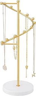 Lolalet Lolalet Necklace Stand with 11 Hooks, Helix-shaped Jewelry Organizer Metal Rack Long Necklaces Hanging Display Holder Round Base Antique Jewelry Bracelets for Women Wife -Gold