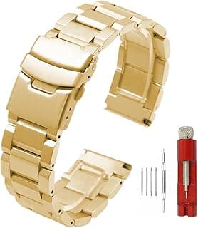 Hstrap Silver/Black Stainless Steel Watch Bands Brushed Finish Watch Strap 18mm/20mm/22mm/24mm Double Buckle Bracelet