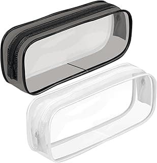YILANJIN Clear Zipper Pencil Bag, 2 Pieces PVC Pencil Case, Waterproof Makeup Pouch, Transparent Stationery Bag for School, Office, Travel, Black, White