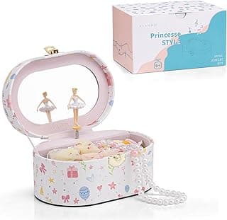 VLANDO VLANDO Ellipse Jewellery Box for Girls with Music Box, Trabares Jewellery Box with Ballerina & Mirror, Toy Gift 4 5 Years Girls, Jewellery Box Girls