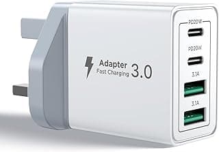 Aioneus 40W USB C Fast Charger, 4-Port USB Charger Plug with Dual PD USB-C and QC 3.0 USB-A Port Multiple Wall Charger Type C Fast Charging Plug Adapter for iPhone 16 15 14 13 Pro Max,iPad Air,Samsung