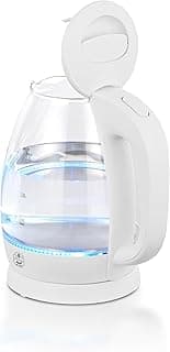 ALSAIF Kaden 2200W Electric Glass Kettle with LED Glow Indicator, automatically turns off when water boils. the illuminates light during water heating. 1.7 Liters. White E03234 2 Years warranty