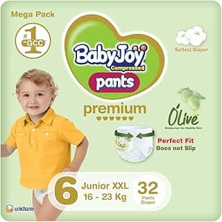 Babyjoy Olive Oil Pants, Size 6, Junior Xxl, 16-23 Kg, Mega Pack, 32 Diapers