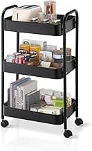 SKY-TOUCH 3-Tier Kitchen Storage Trolley on Wheels Rolling Utility Carts Mobile Storage Serving Trolley Metal Cart for Dining Room, Bathroom, Laundry, Living Room, Organizer (Black) 40×30×77 cm