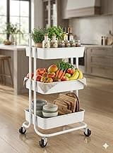 Almufarrej For Household Goods 3-Tier Rolling Shelves Cart Organizer White