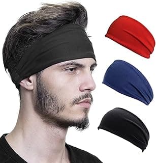 ECVV 3PCS Absorbent Sport Sweat Headbands For Men Women Unisex Quick Drying and Non-Slip Stretchy Moisture Wicking Sweatbands Solid Color Elastic Hair Bands for Basketball, Yoga, Exercise, Workout