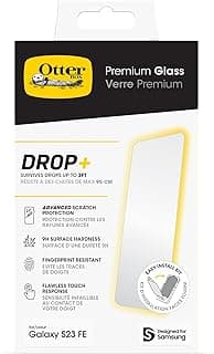 OtterBox Premium Glass Screen Protector for Samsung Galaxy S23 FE, Tempered Glass, advanced Scratch Protection, Survives Drops up to 3ft, Antimicrobial Protection