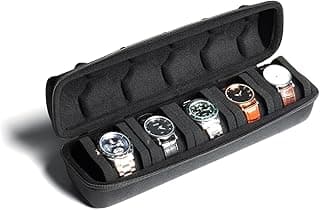 AUKURA AUKURA Hard Watch Travel Case, 5 slot Watch Roll Case Storage and Organizer for Men and Women, with anti-move watch pillow