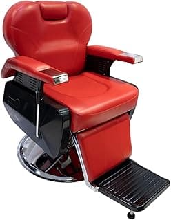 Hydraulic Recline Barber Chair - All-Purpose Salon Spa Beauty Equipment for Hair, Beauty, Barbershop Professionals - Classic Salon Furniture (Red)