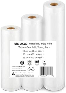 Wevac 3 Pack 6" x 20', 8" x 20' and 11" x 20', Vacuum Sealer Bags Rolls for Food, Great for Food Storage, Sous Vide and Meal Prep, Lite (3 Roll,15X600cm, 20x600cm, 28x600cm)