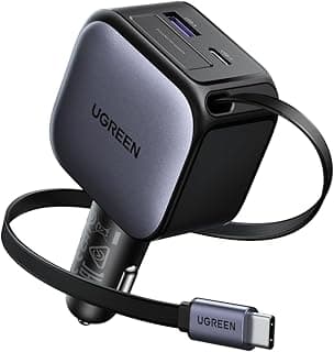 UGREEN Retractable Car Charger 60W With Built-in 30W USB C Cable 75cm, Car Charger Type C Fast Charging 2C1A USB Super Fast iPhone Adapter, for iPhone 17 Series, MacBook Pro/Air, Samsung S25 Ultra