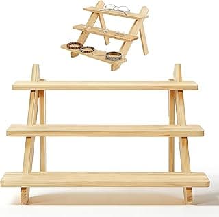 SYOSI 3-Tier Wooden Earring Display Stand – Removable Retail Display Riser, Ring Holder & Countertop Merchandise Stand for Figures, Cupcakes, Photos (Wood Color)