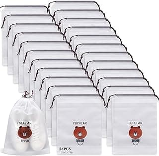 Waterproof Clear Shoe Bags for Travel - 15.75x11.8 Inch Drawstring Shoe Covers, Dustproof PE Storage Pouches for Men & Women, Multi-Use Organizer for Gym, Beach & Luggage,6PC-Little bear