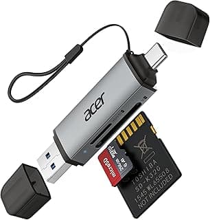 Acer SD Card Reader, Type-C & USB 3.0 Memory Card Reader, Micro SD Card Adapter Dual Slot, OTG for MicroSD SDHC SDXC, Compatible with Laptop, PC, iPhone 16/15, MacBook Pro/Air, iPad Pro, Android