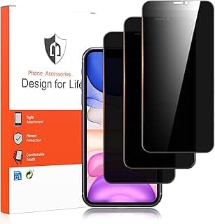 Screen Protector for iPhone 11 XR, 3 Pack tempered glass film, anti spy screen protector with camera lens protection, Easy Installation Tool Included (iphone 11 XR)