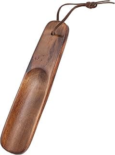 X spring X spring Wooden Shoehorn, 6 Inch Short Handle with Leather Strap, Non-Slip Shoe Lifter for Easy Wearing, Portable Footwear Accessory for Men Women Kids Elderly and Pregnant Users